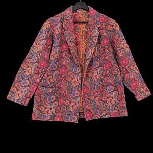 Vtg Tapestry Blazer Jacket Womens Sz L Paisley Boho Vintage Retro Chic Pockets